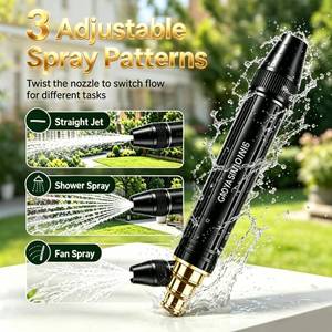 lot 2142 image: Heavy Duty Adjustable Twist Hose Nozzle, Jet Sweeper Nozzle, High Pressure Water Cannon, Leakproof Home High Pressure Car Wash Water Gun wConnector for Car Wash, Yard Patio & Garden Watering, 2 Pack - Retail $11