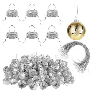 lot 2143 image: 100 Pieces Round Christmas Ornament Caps and Ornament Hangers String Set - Retail $10