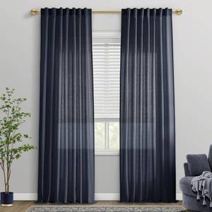 lot 2148 image: PANELSBURG Navy Blue Nautical Semi Sheer Curtains, Coastal Style Linen Texture Curtains for Lake House or Seaside Home Bedroom Living Room, 84 Inch Length - Retail $35