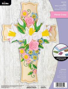lot 2151 image: Bucilla Felt Applique Wall Hanging Kit, Floral Cross, Perfect for DIY Arts and Crafts, 89650E - Retail $28