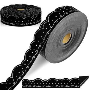 lot 2155 image: Dunzoom 68.9 ft Magnetic Bulletin Board Border, Black with White Squiggles - Retail $34