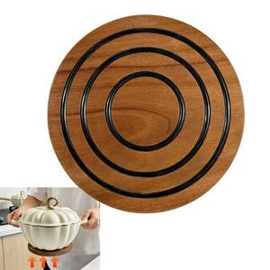 lot 2170 image: 8 Inch Magnetic Wooden Trivet, Acacia Wood Pot Holder with Silicone Rings - Retail $10