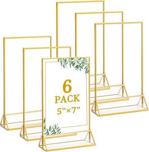 lot 40006 image: Floroom 6 Pack 5x7 Clear Acrylic Sign Holders, Gold Border, Double-Sided