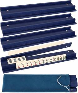 lot 40011 image: 4PCS Wooden Mahjong Racks with Magnetic Pushers, 17.5 Inch, Midnight Blue