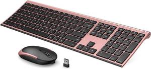 lot 40012 image: Vssoplor Wireless Keyboard and Mouse, Rechargeable Ultra Slim, Rose Gold