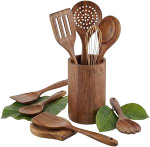 lot 40013 image: Zen MD 10 Pcs Wooden Utensil Set for Kitchen, Safe for Nonstick Cookware