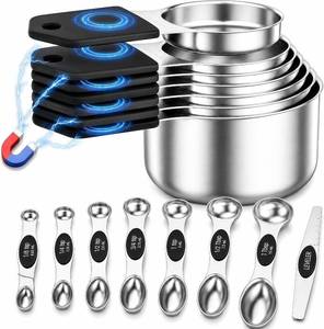 lot 40022 image: Magnetic Measuring Cups and Spoons Set-Heavy Duty 304 Stainless Steel Cups