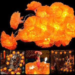 lot 40057 image: 3-Pack Lighted Marigold Garland with 10 LED Flowers, 5 ft
