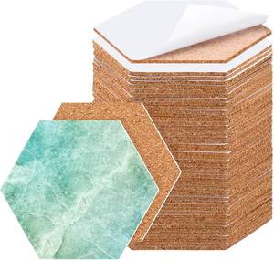 lot 40071 image: Zhehao 50 Pcs 4-Inch Cork Coasters with Self-Adhesive Hexagon Tiles 2 mm