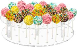 lot 40077 image: 36-Hole Cake Pop Display Stand - Clear Round Acrylic Lollipop Stand