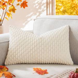 lot 40096 image: Kevin Textile Soft Corduroy 14x24 Lumbar Pillow Cover 1 Pack, Cream White