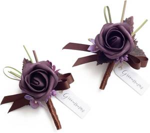 lot 40101 image: Lings moment Boutonniere for Men, 2pcs Groom Groomsmen Guest Deep Purple