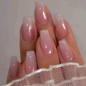 lot 40114 image: Hkanlre Bling Coffin Press-On Nails Full Cover Medium 24Pcs (Coffin Pink)