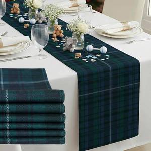 lot 40125 image: 6 Pcs 72 x 13 Christmas Table Runner, Blule and Green