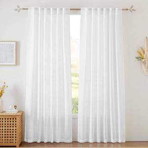 lot 40127 image: RYB HOME White Semi Sheer Curtains 84 inches Long for Living Room Bedroom