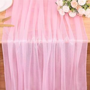 lot 40128 image: 10FT Blushing Pink Chiffon Table Runner 30x120 in Sheer Fabric for Wedding