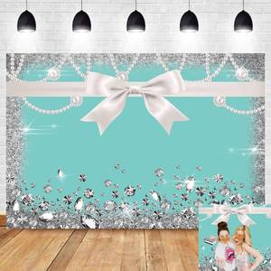 lot 40130 image: 8x6ft Blue Bow-Knot Birthday Backdrop  Glitter Photo Background