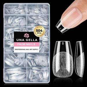 lot 40135 image: UNA GELLA Short Coffin Nails Tips 504pcs No c Curve Full Cover False Nail