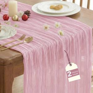 lot 40137 image: 2 Pack Pink Cheesecloth Table Runner for Wedding Birthday Party Home Decor