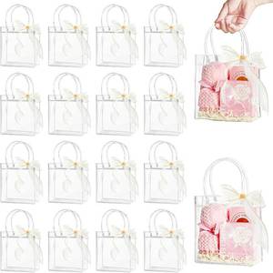 lot 40138 image: Ohuimrt 30 Pack 5.9 x 2.8 x 6.3 Clear Plastic Gift Bags with Handles