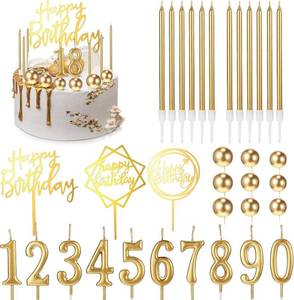 lot 40156 image: Yerliker 34 Pcs Happy Birthday Cake Toppers Candles,Gold