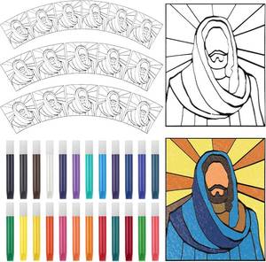 lot 40160 image: Remerry 16 Pcs DIY Jesus Suncatcher Vbs Faux Stained Glass Christian Crafts