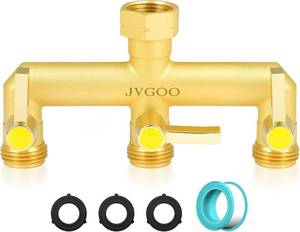 lot 40163 image: Garden Hose Splitter, Brass 3-Way 34 Hose Splitter with Shutoff Valve