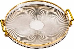 lot 40166 image: Round Gold Tray with Handles, Transparent Serving Platter for Cosmetics