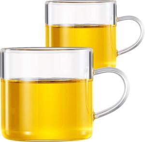 lot 40179 image: PARACITY Glass Tea Cups, Small Clear Teacups with Handles, 4.3 oz, Set of 2