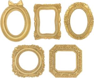 lot 40180 image: Mini Gold Picture Frames Set, Vintage Tabletop Decor, Magnetic Fridge Frames