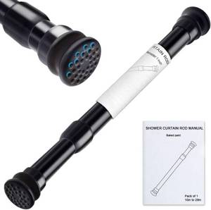 lot 40187 image: Small Shower Rod 16-28 Inch, Black Adjustable Spring Tension Rod