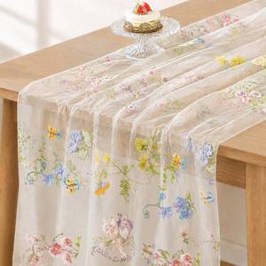 lot 40217 image: White Embroidery Floral Table Runner 10FT Flower Decorations for Party