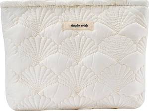 lot 40232 image: RSRSLEII Quilted Cotton Seashell Makeup Bag, Travel Toiletry Bag, White