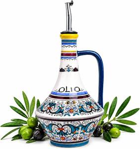 lot 40236 image: Ceramic Olive Oil Dispenser Bottle 18.3 oz, Spout, Handle, Floral