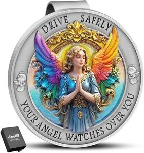 lot 40240 image: Guardian Angel Car Visor Clip, Colorful 3D Relief, Safe Travel Gift