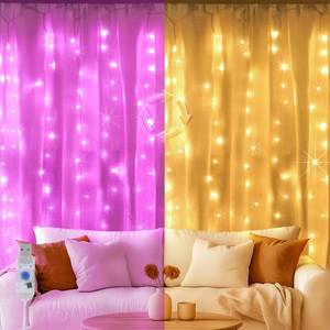 lot 40246 image: Color Changing Curtain Lights, Pink & Warm White Window String Decor