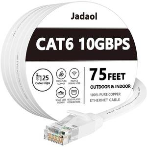lot 40280 image: Jadaol Cat6 Ethernet Cable 75FT with Clips 10Gbps Flat Network Cable, White