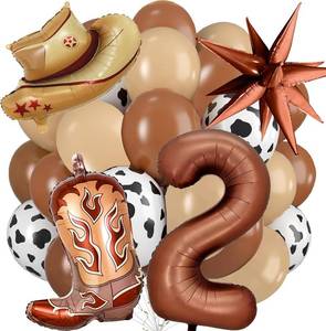 lot 40286 image: Western Cowboy Party Decorations, 40in Brown Foil Balloons, Latex Balloons