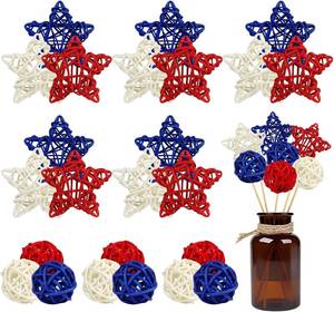 lot 40313 image: 24Pcs Rattan Wicker Balls, Star Shaped, 4th of July Vase Filler Decor