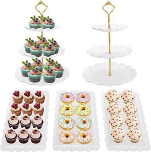 lot 40328 image: 5 Pcs Dessert Table Display Set, Round Cupcake Stand, White