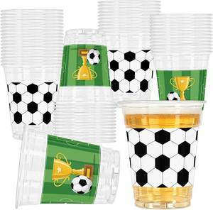 lot 40329 image: Soccer Party Cups, 50 Pcs, 12oz Plastic Cups, Sport-Themed Soccer Cups