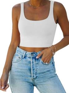 lot 40337 image: REORIA Womens Square Neck Double-Lined Seamless Sleeveless Cropped Tank Top - M
