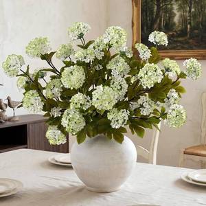 lot 40346 image: 12 Pcs 28Artificial Snowball Hydrangea Stems for Vase Decor(White-Green)