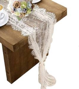 lot 40347 image: 3 Pcs White Lace Table Runner 14 x 120 in Embroidered Boho Wedding Decor