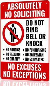 lot 40348 image: No Soliciting Sign Weatherproof Aluminum Door Sign, Do Not Knock Doorbell