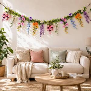 lot 40374 image: Flower Banner Plastic Wildflower Garland, 2D Floral Bunting - Birthday Decor