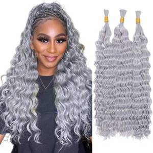 lot 40381 image: Grey Human Braiding Hair for Boho Braids Deep Wave Hair, 20 In 150g