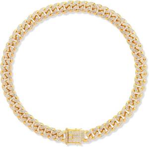 lot 40383 image: Gold-Plated Diamond Dog Collar - Cuban Style Metal Chain, Secure Buckle-&nbsp 24