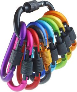 lot 40384 image: 10 Pack Aluminum D-Ring Key Rings with Locking Carabiners, Multicolor