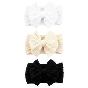lot 40386 image: 3 Pcs White Beige Black Baby Bows Headbands Nylon Hairbands for Baby Girls